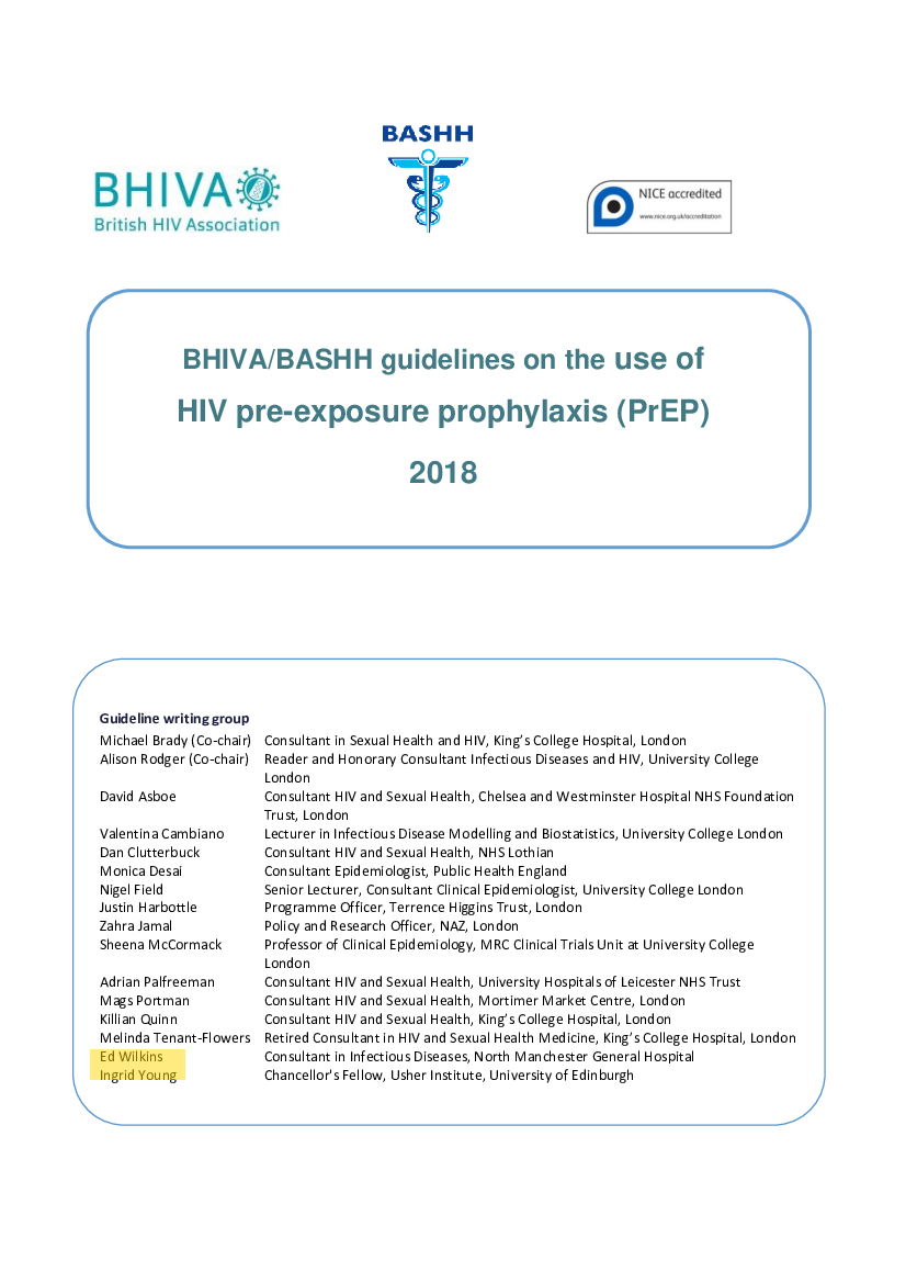 BHIVA BASHH guidelines on the use of HIV pre exposure prophylaxis