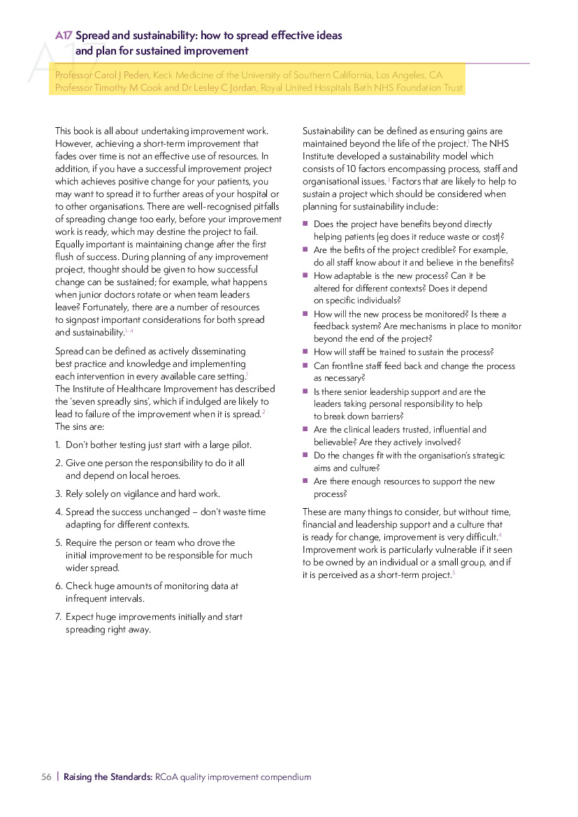 Raising the Standards: RCoA quality improvement compendium - Overton
