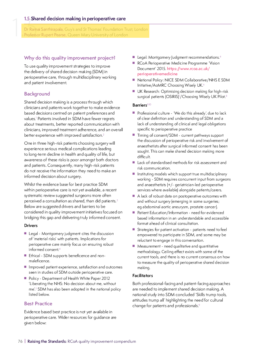 Raising the Standards: RCoA quality improvement compendium - Overton