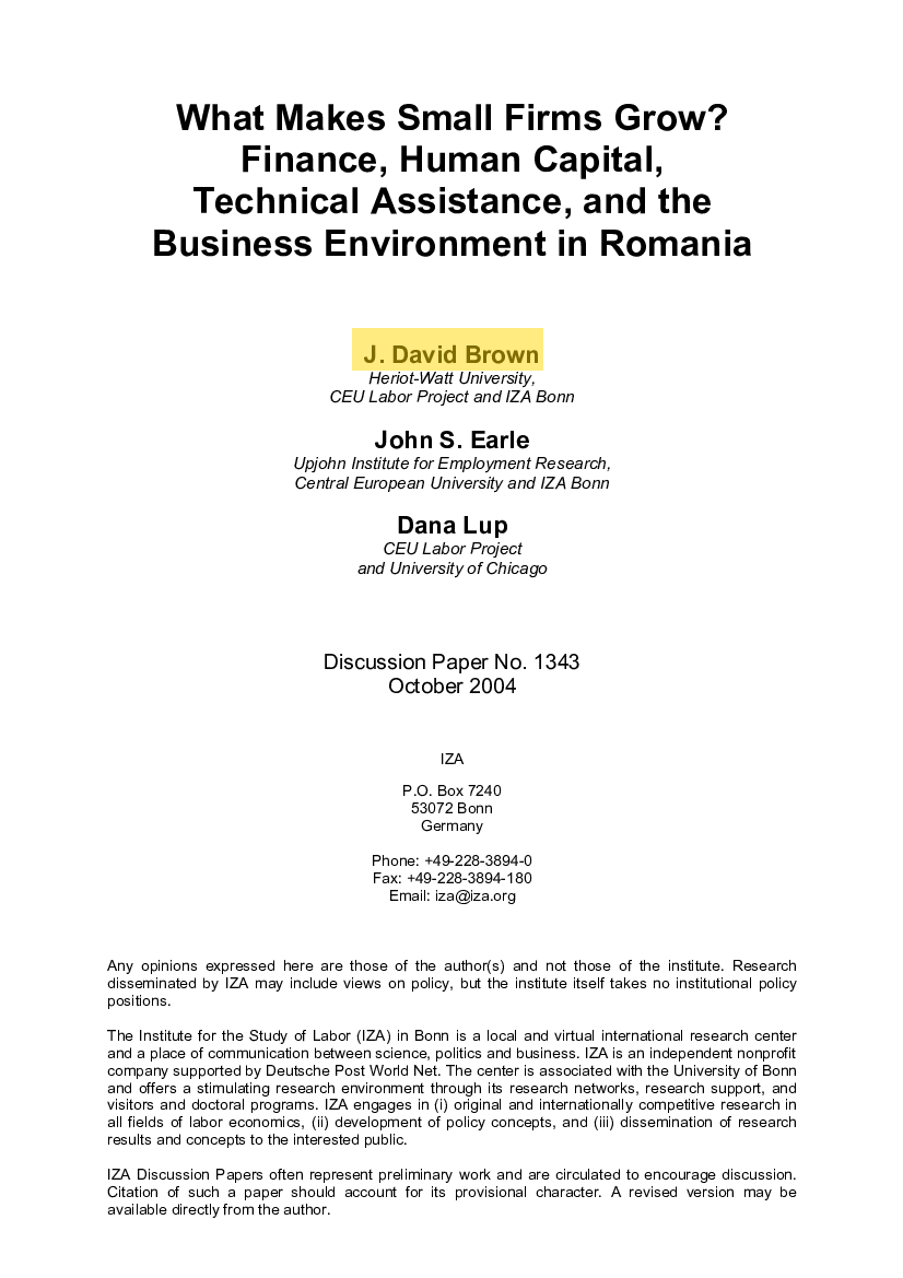 What Makes Small Firms Grow? Finance, Human Capital, Technical