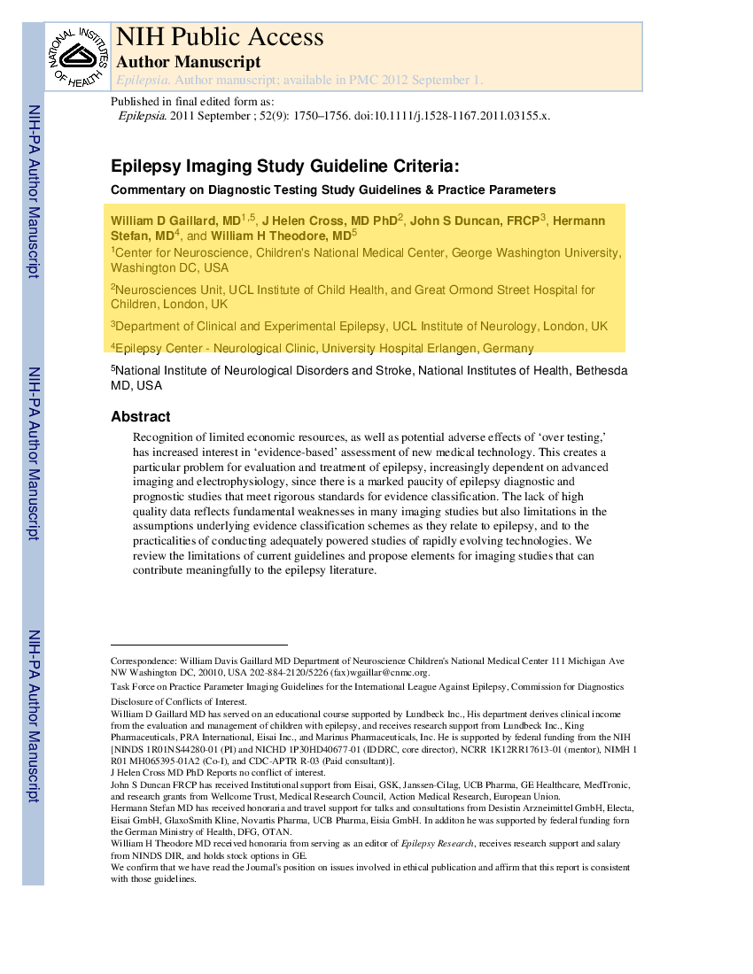 Epilepsy Imaging Study Guideline Criteria Commentary on