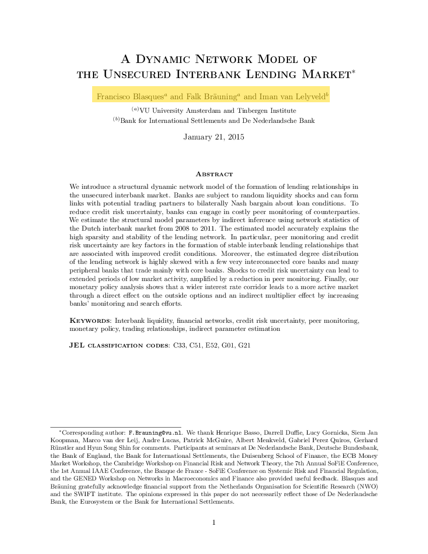 A dynamic network model of the unsecured interbank lending market - Overton